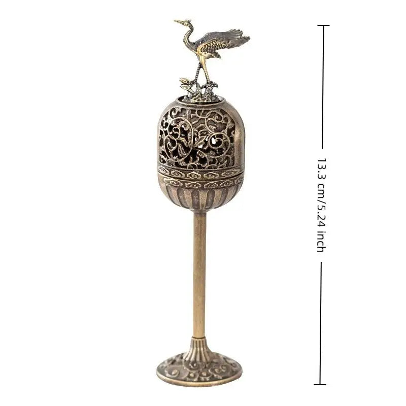 Alloy Hollow Deer Crane Incense Burner – High-Foot Décor Censer Incense Burner Nixie