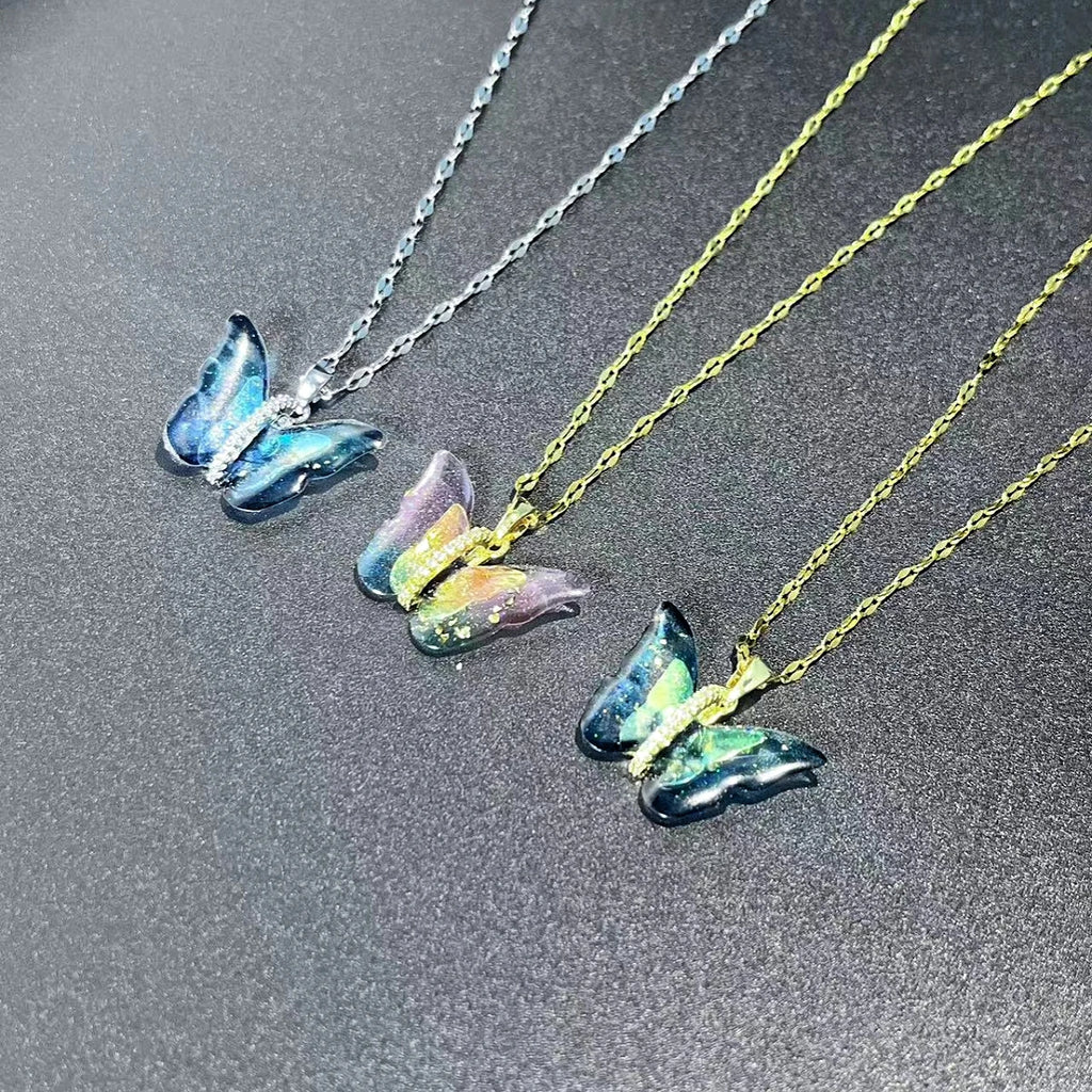 Zircon Butterfly Gradient Colorful Chain Necklace for Women