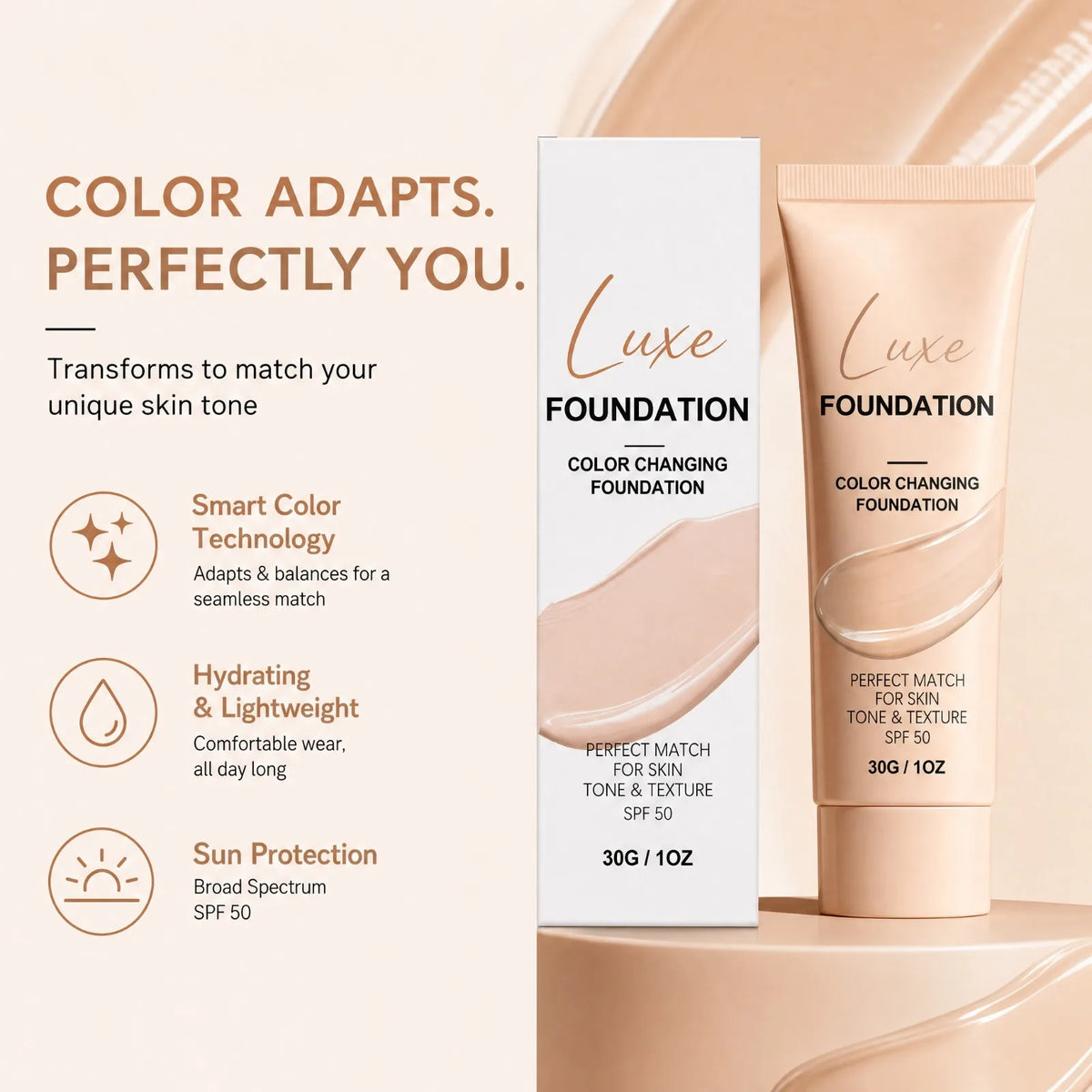 VIARELINE Color Changing Foundation SPF50 | Natural Finish Color Changing Foundation Nixie