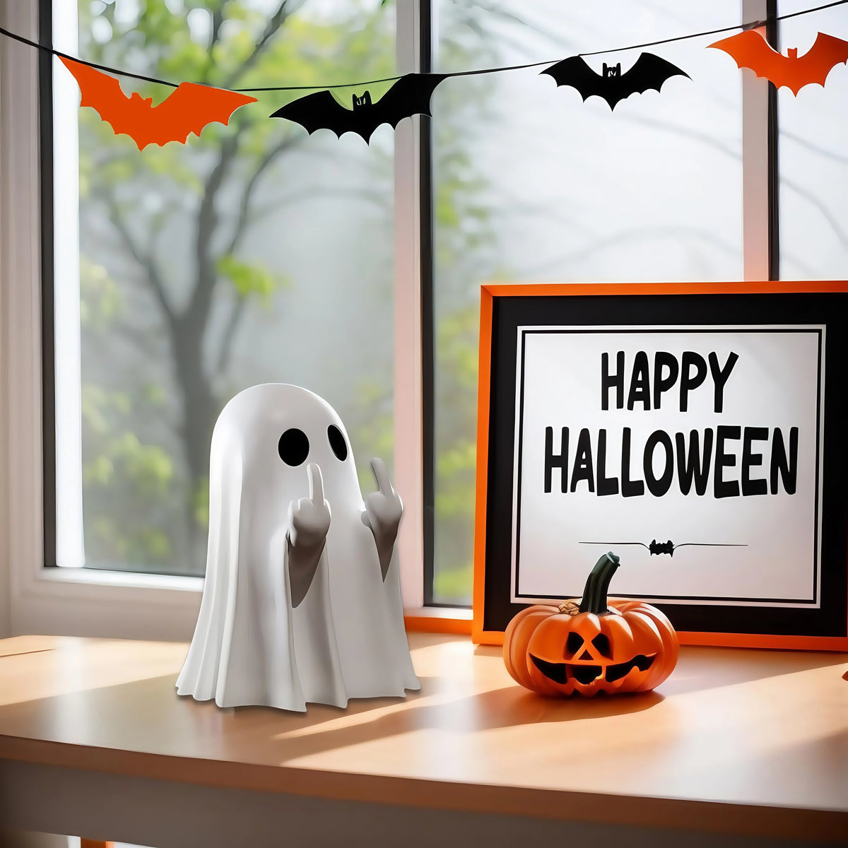 Cute Ghost Statue Halloween Ornament – Home Decor Gift Holiday Figurine Nixie