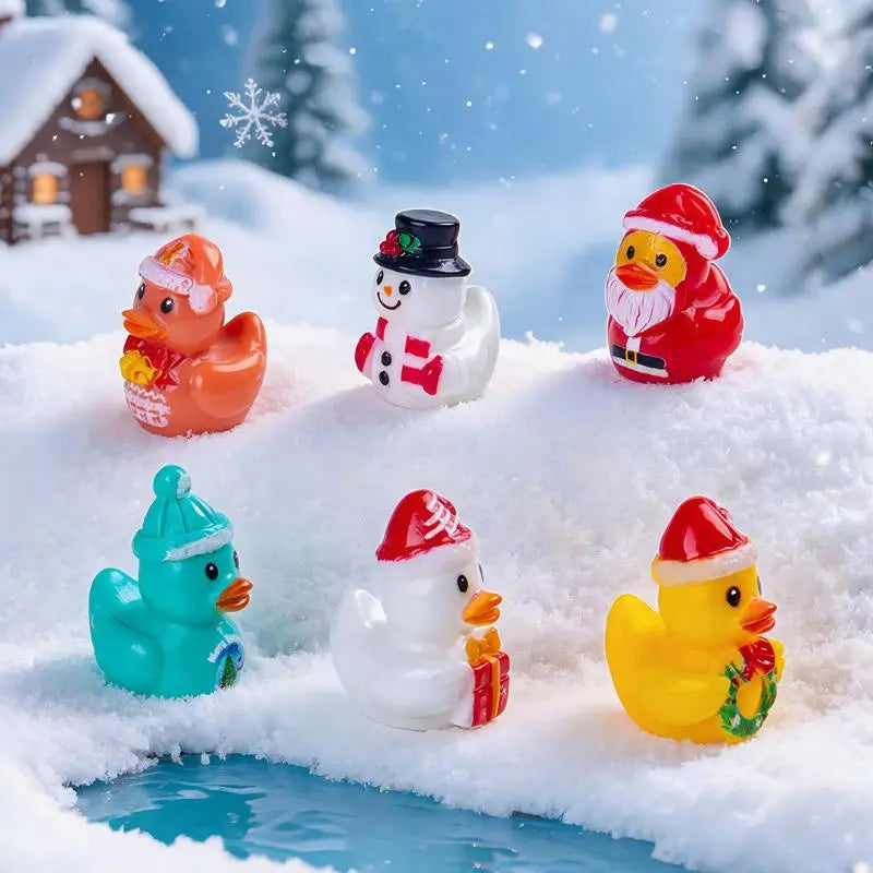 6Pcs Christmas Mini Duck Figurines – Festive Resin Ornaments Holiday Figurine Set Nixie