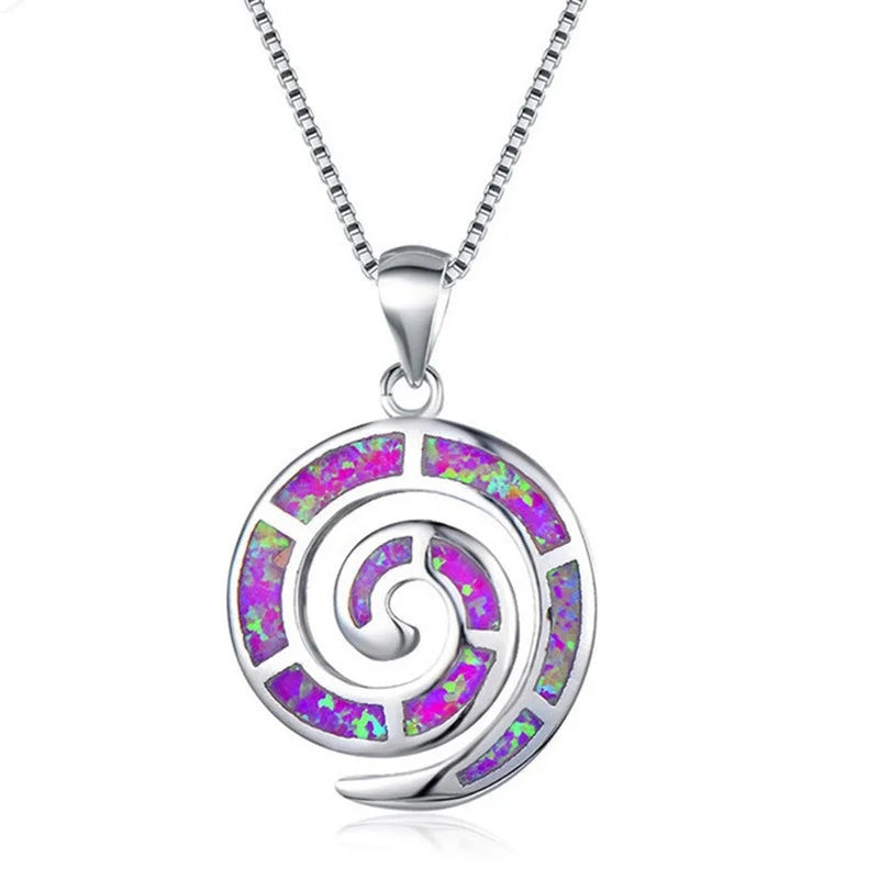Fire Opal Spiral Shell Pendant Necklace – Silver Tone Women Pendant Necklace Nixie