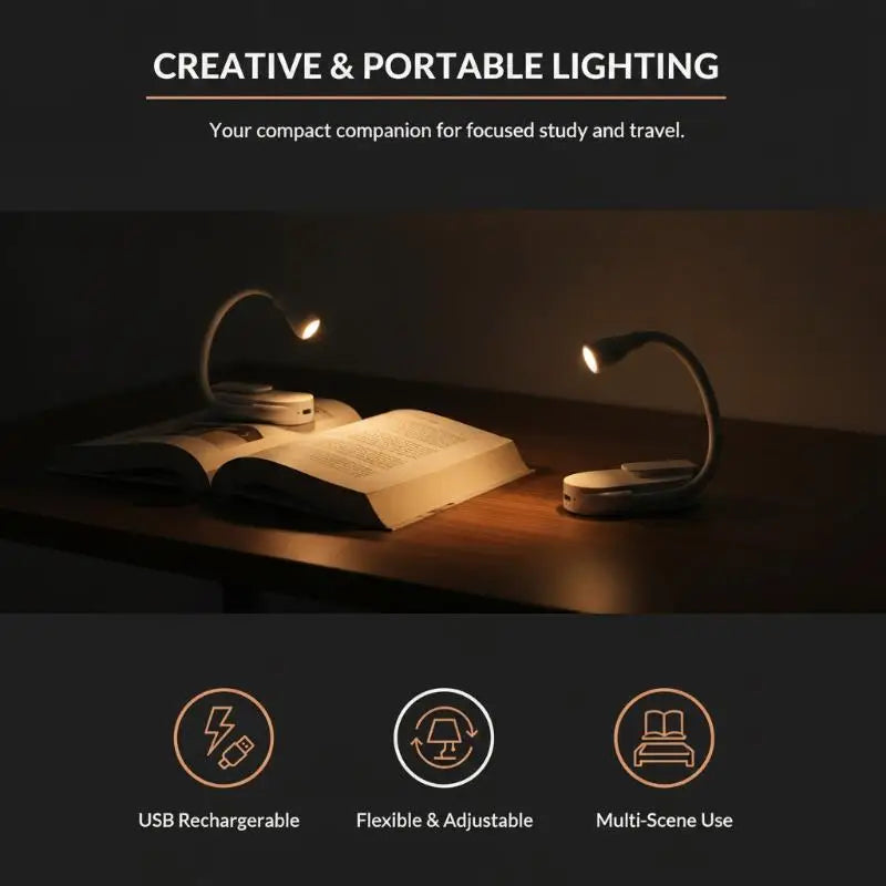 Portable Clip-On LED Reading Light USB Rechargeable Dimmable