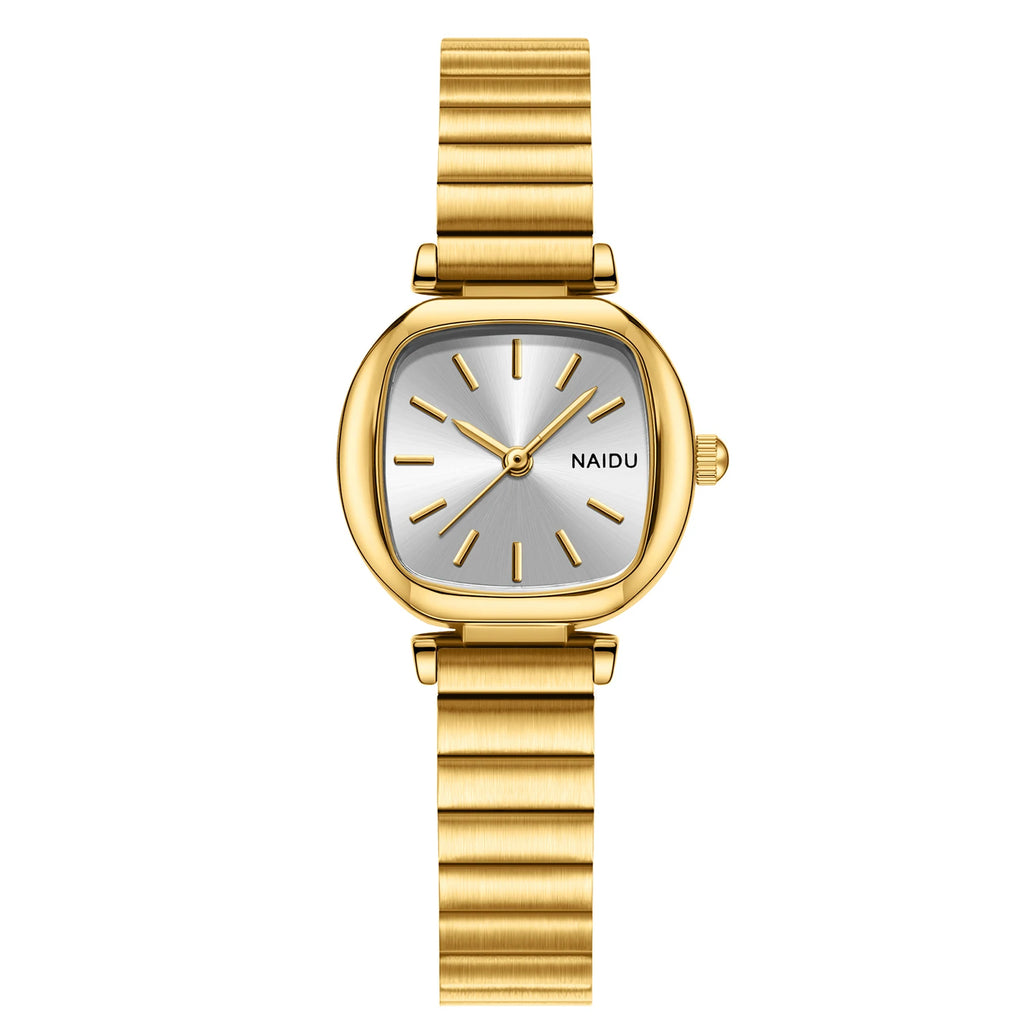 Women's Retro Quartz Watch – Stainless Steel Strap & Numberless Dial Women's Quartz Watch Nixie Gold