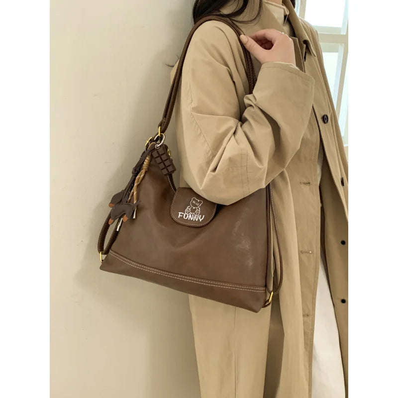 Retro Large Capacity PU Leather Tote Bag for Women Tote Shoulder Bag Nixie