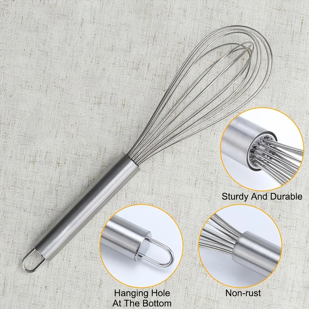 3-Piece Stainless Steel Balloon Whisk Set – 8", 10" & 12" Kitchen Whisk Set Nixie