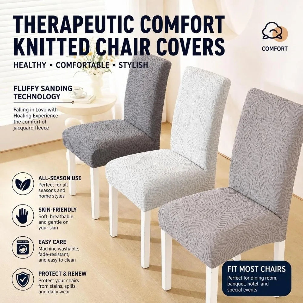Jacquard Stretch Dining Chair Cover – 3D Leaf, Washable
