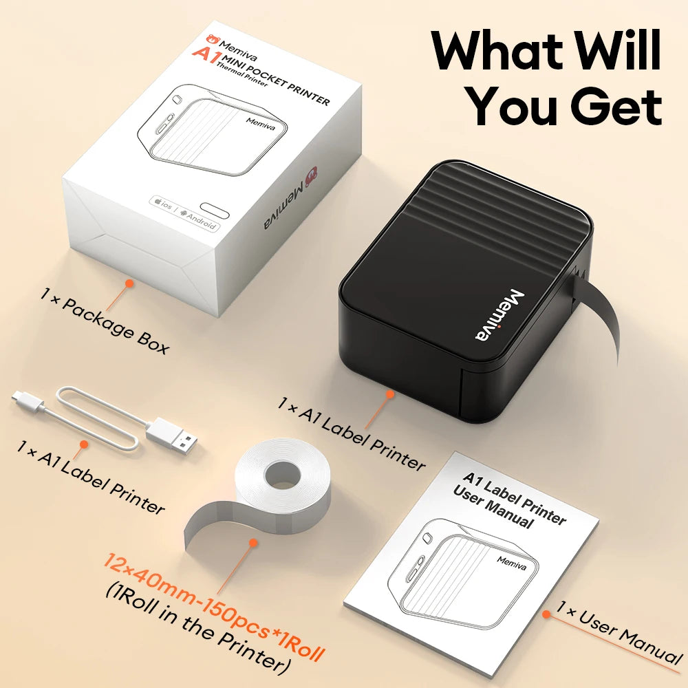Memiva A1 Mini Bluetooth Thermal Label Printer – Inkless Portable