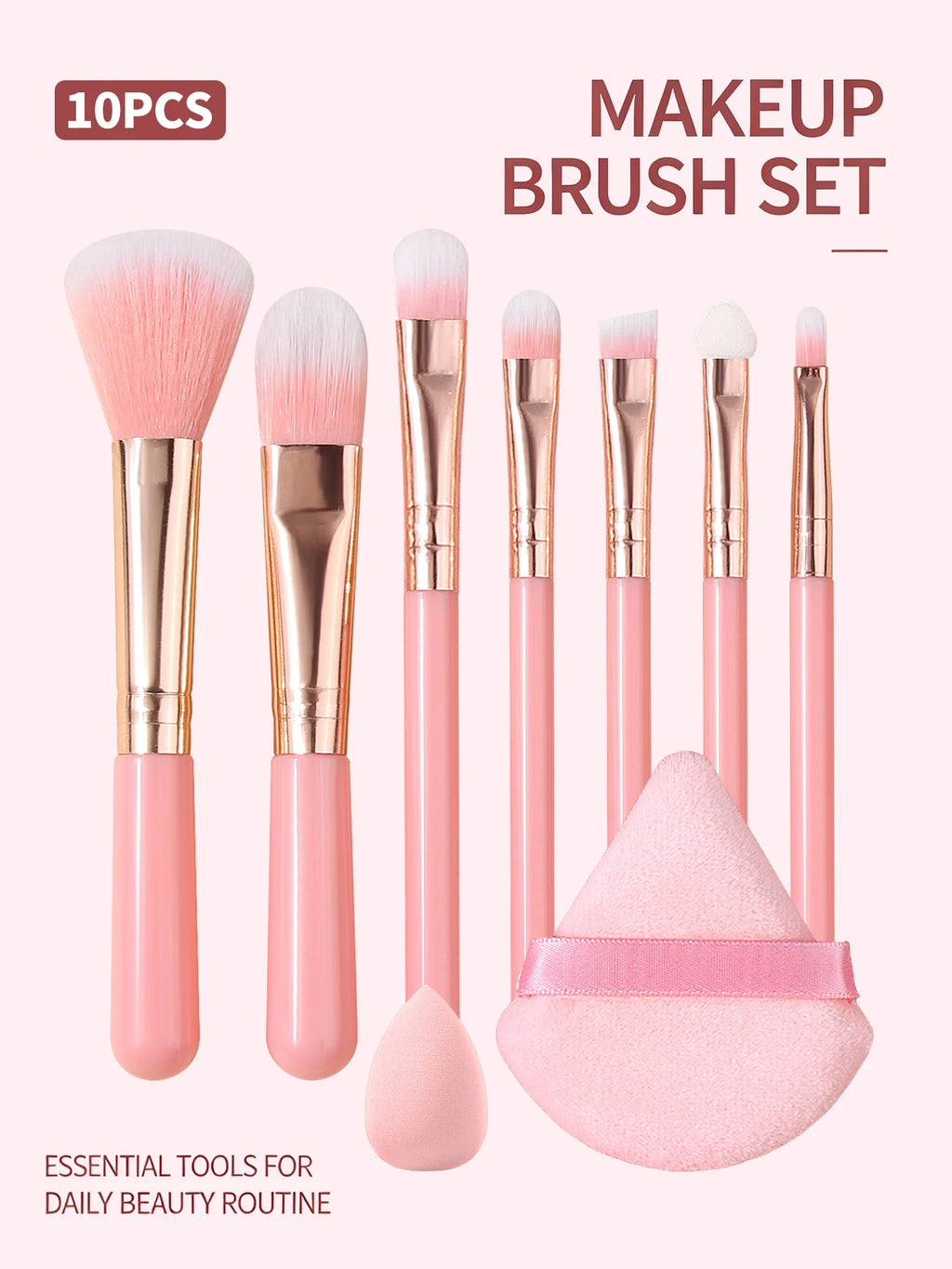 10-Piece Makeup Brush Kit with Powder Puff & Sponge Makeup Brush Set Nixie
