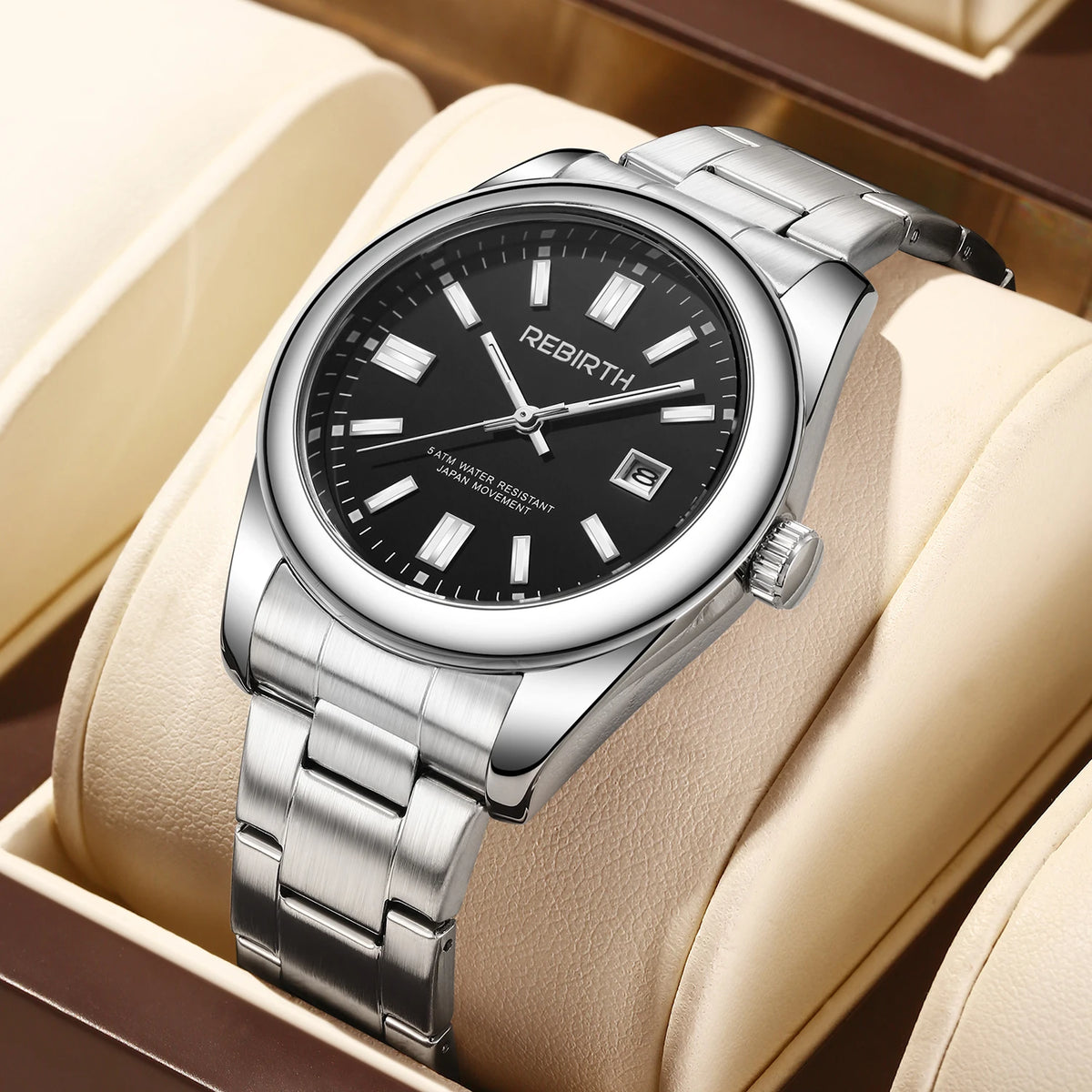REBIRTH Quartz Watch – Stainless Steel, Auto Date, Elegant Quartz Wristwatch Nixie