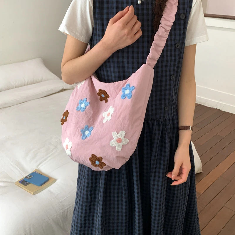 Women's Cartoon Floral Fabric Tote & Crossbody Bag Tote Crossbody Bag Nixie