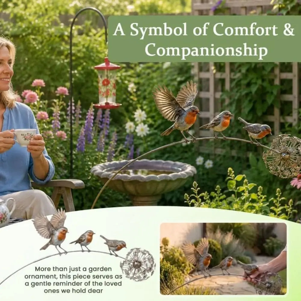 Metal Robin Garden Stakes – Weather-Resistant Bird Yard Decor Garden Stake Ornament Nixie