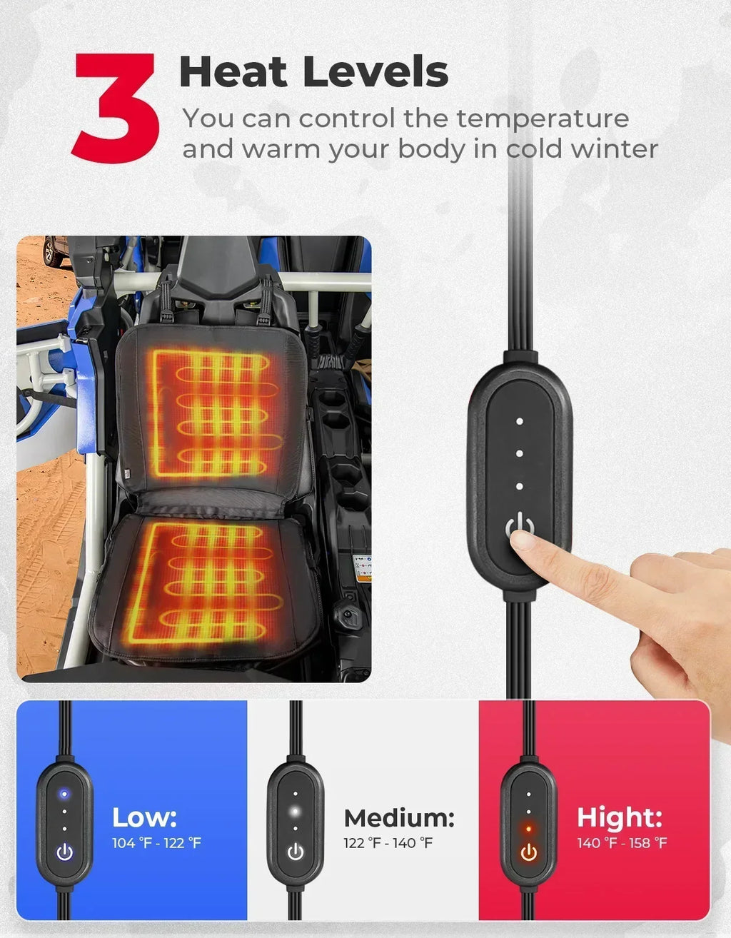 KEMIMOTO Heated Seat Cushion 3 Heat Levels – UTV Camping Outdoor Heated Seat Cushion Nixie Default Title