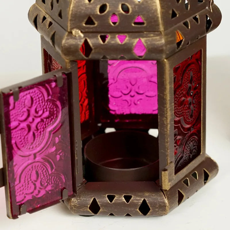 Moroccan Hanging Glass Candle Lantern | Iron Pendant Stand Candle Lantern Nixie