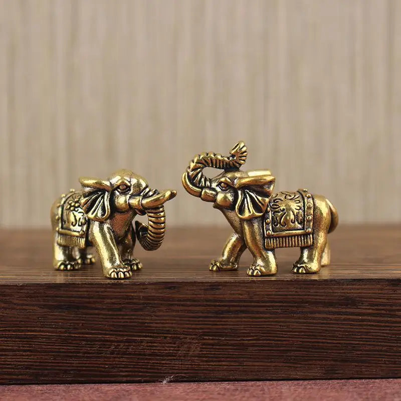 Brass Lucky Elephant Miniature Figurine | Antique Bronze Statue Decorative Figurine Nixie
