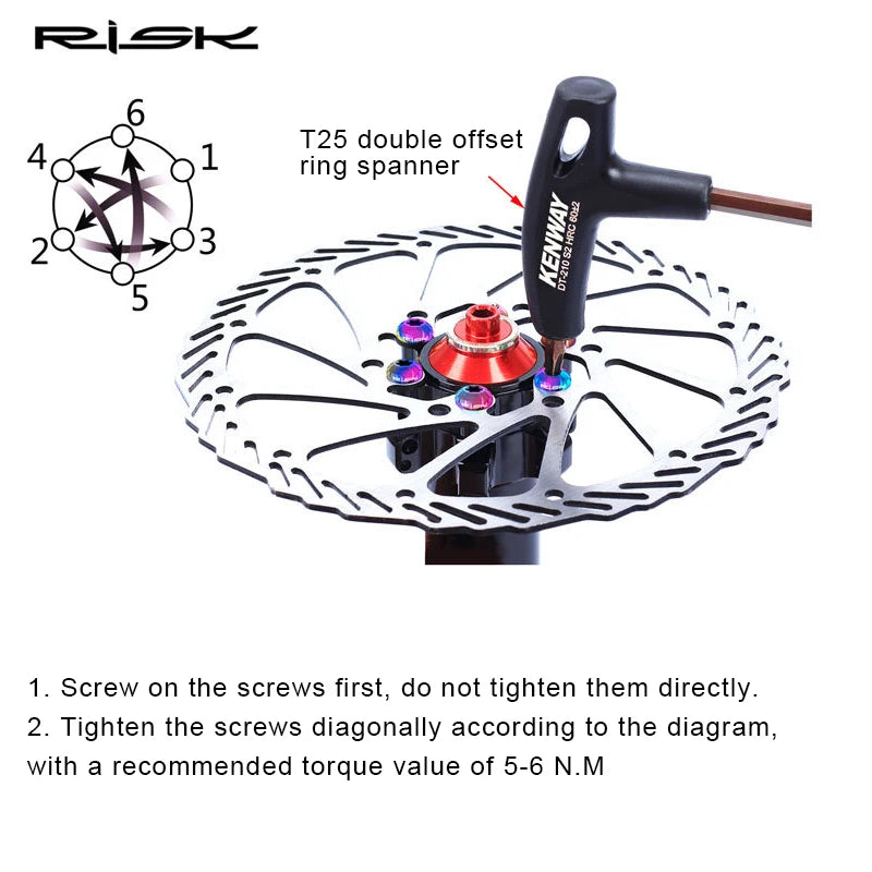 RISK Titanium Alloy Disc Rotor Bolts M5x10mm 12pcs Bike Screws Disc Rotor Bolts Nixie