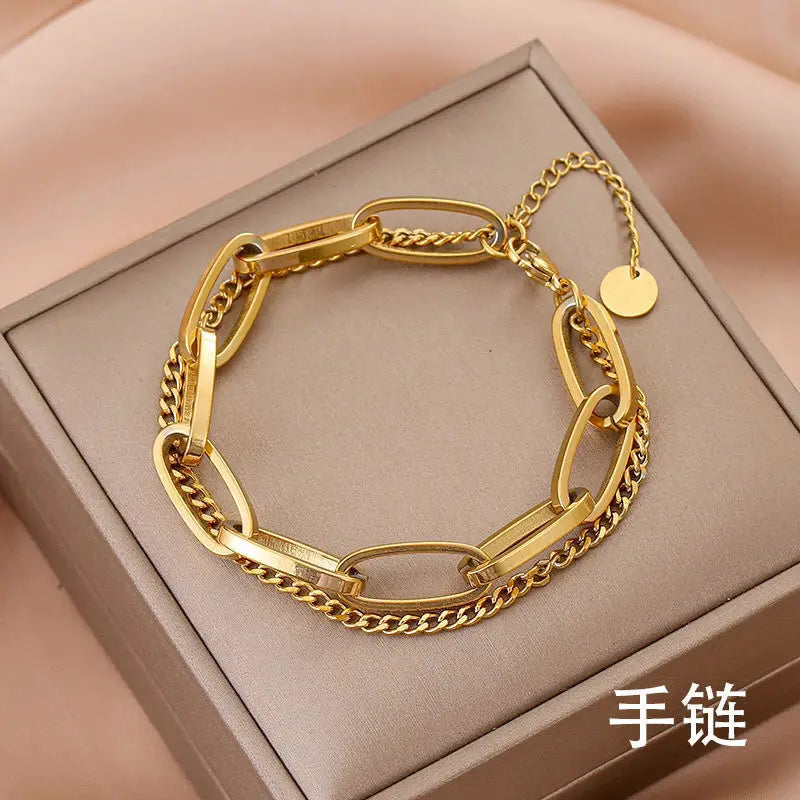 Titanium Steel Bracelet for Women – Hypoallergenic & Fade-Resistant Titanium Bracelet Nixie Double Bracelet Gold