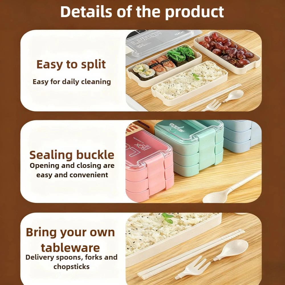 3-Layer Stackable Bento Lunch Box 900ML | Fork & Spoon