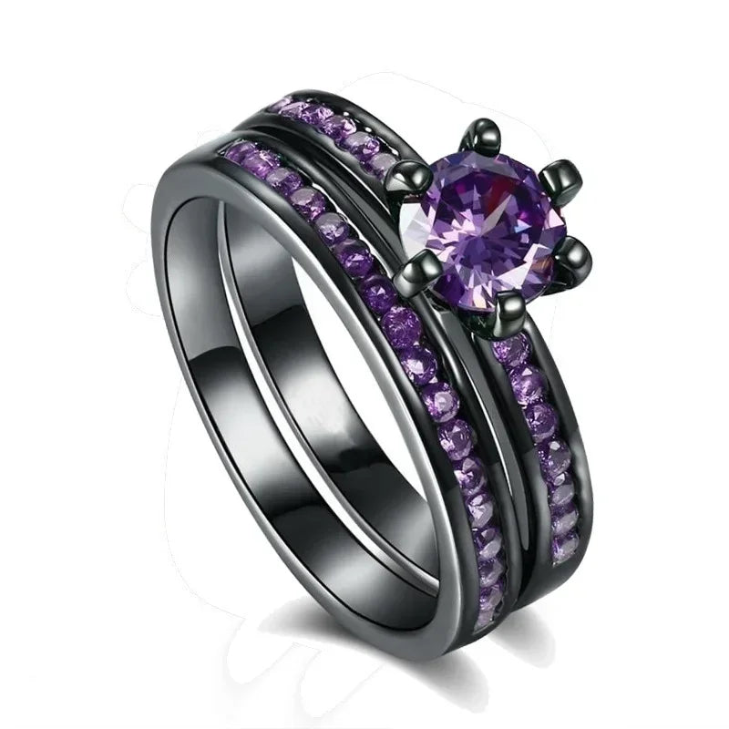 Celtic Dragon Couple Rings – Purple Rhinestone Stainless Steel Set Couple Ring Set Nixie