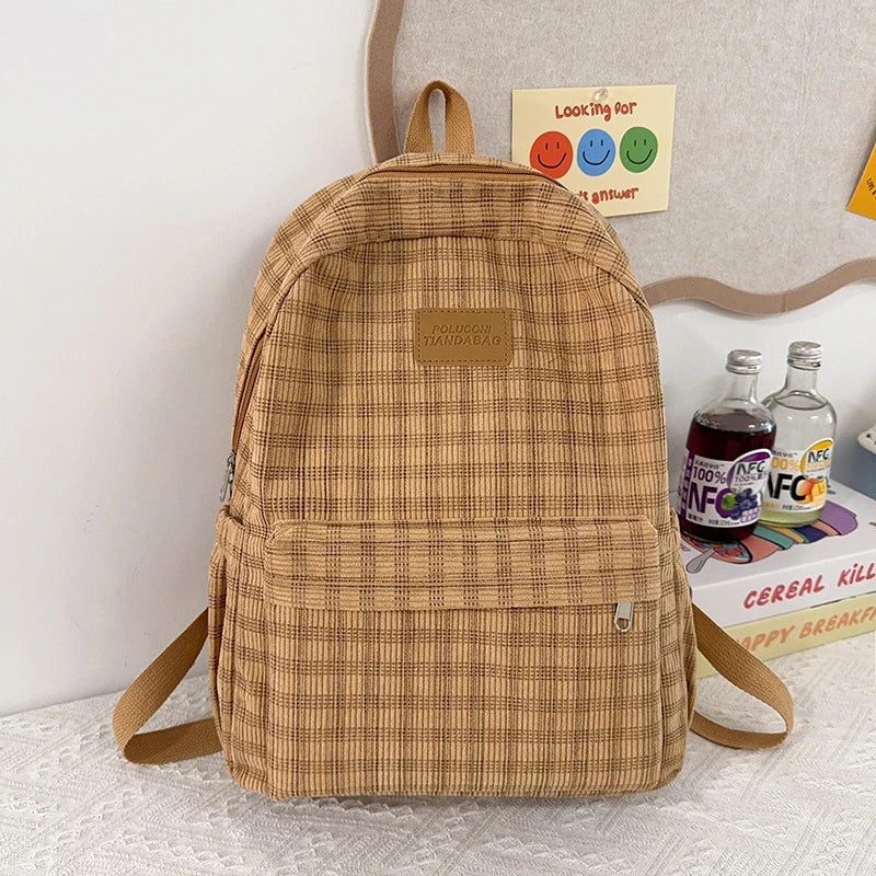 Nixie Corduroy Backpack – Stylish Large Capacity School Bag Corduroy Backpack Nixie