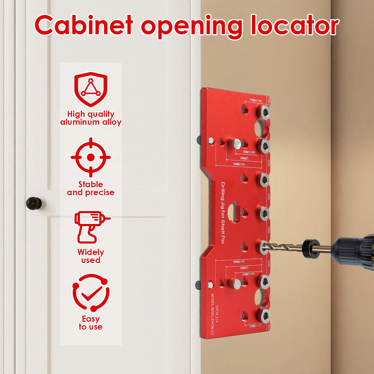 Shelf Pin Jig 1/4" Aluminum Alloy Drilling Guide 32mm Spacing