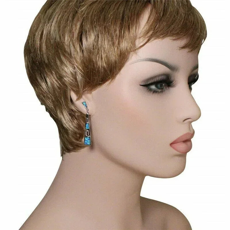 Blue Simulated Opal Glass Vintage Stud Earrings with Zircon Stud Earrings Nixie