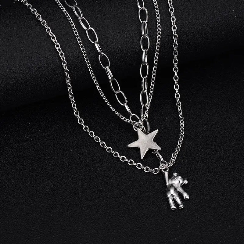 Vintage Hip Hop Rabbit Pentagram Multi-Layer Pendant Necklace Pendant Necklace Nixie