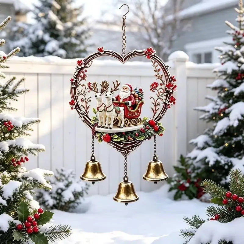 Santa Reindeer Acrylic Wind Chime | 3 Bells Christmas Ornament