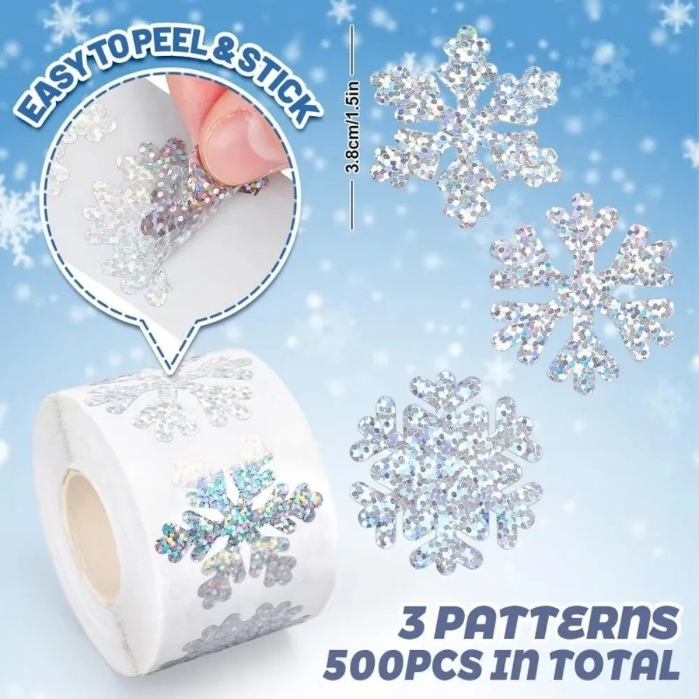 500pcs Laser Snowflake Christmas Stickers – Waterproof Reflective Decorative Stickers Nixie