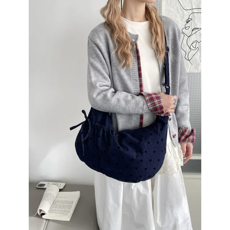 Polka Dot Flannel Crossbody Dumpling Bag | Women's Hobo Bag