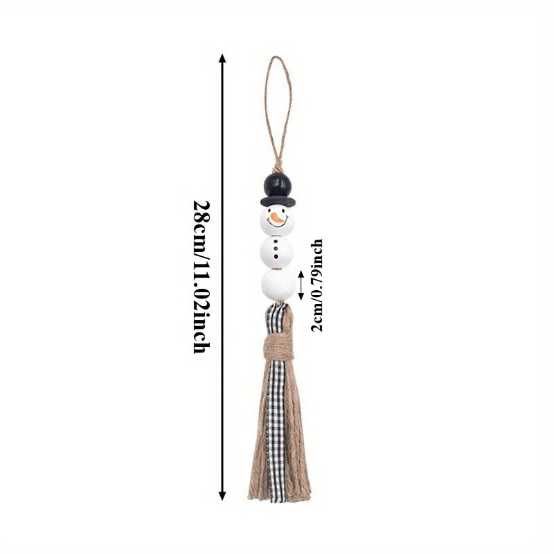 Farmhouse Snowman Wooden Bead Garland | Plaid Tassel Xmas Christmas Bead Garland Nixie