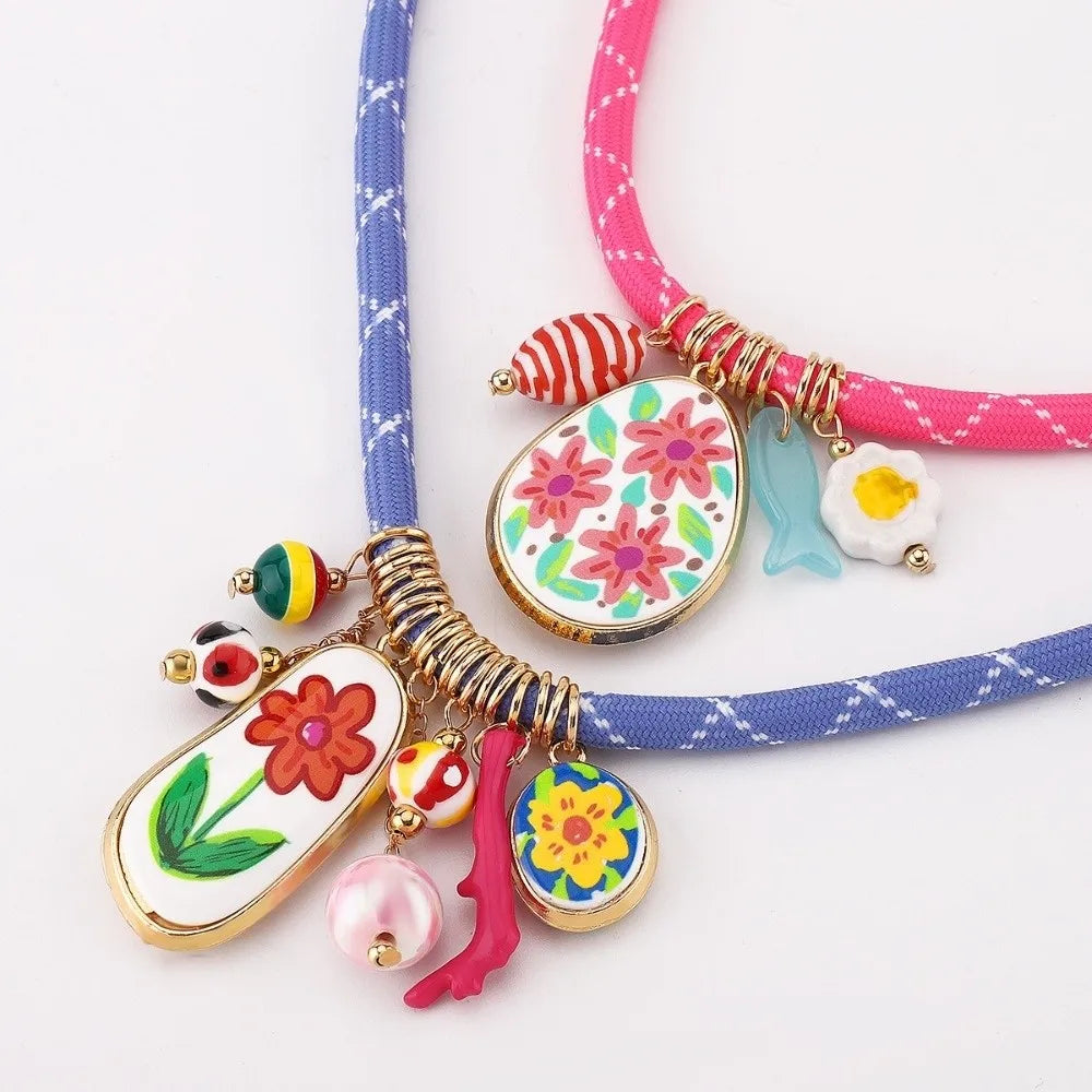 Bohemian Flower Pendant Necklace – Colorful Collarbone Chain