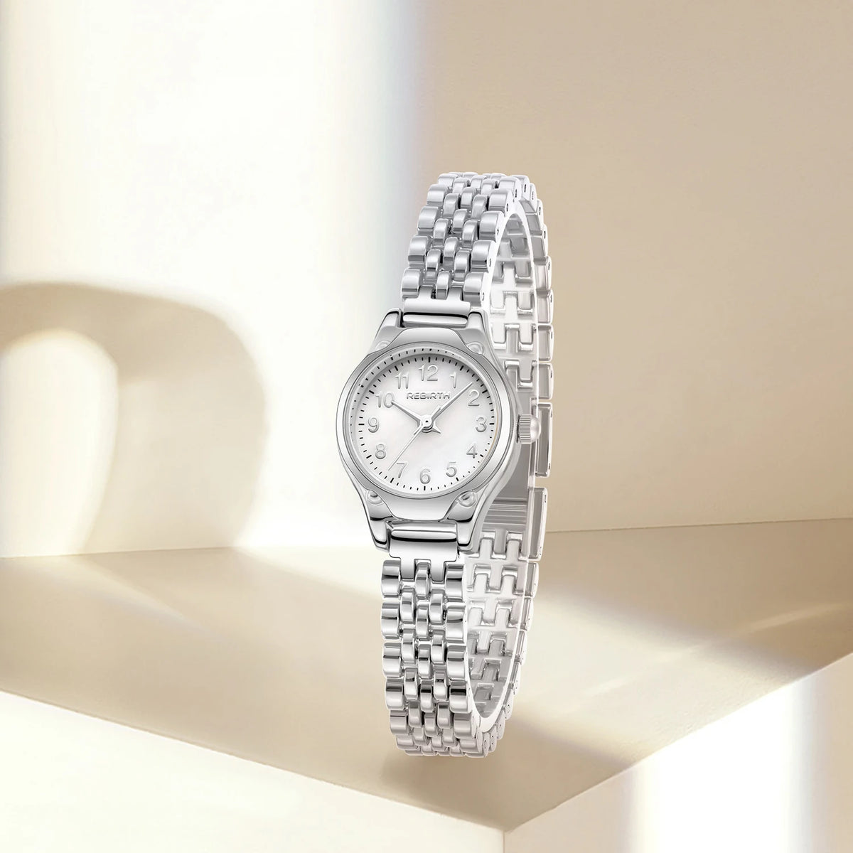 REBIRTH Ladies Elegant Quartz Watch – Stainless Steel Band Ladies Quartz Watch Nixie
