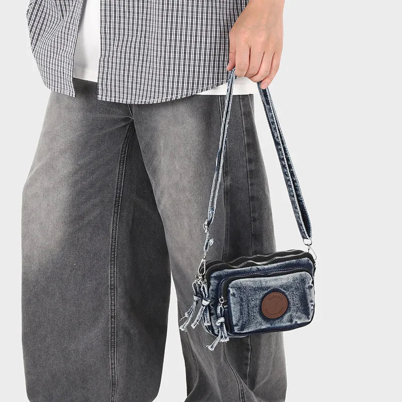 Vintage Denim Shoulder Crossbody Bag | Multi-Layer Women's Bag Denim Shoulder Bag Nixie