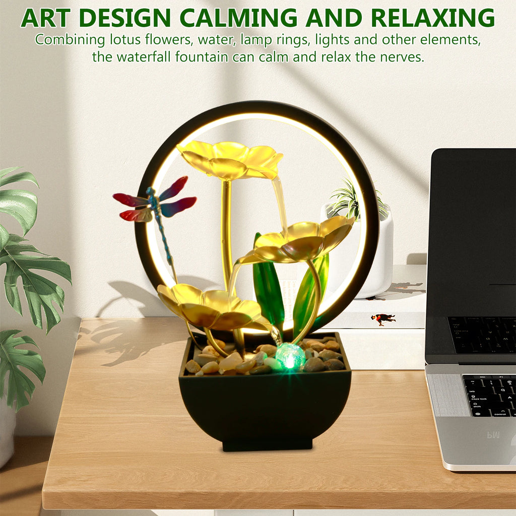 USB Tabletop Water Fountain with LED Ring Light – Zen Decor Tabletop Water Fountain Nixie