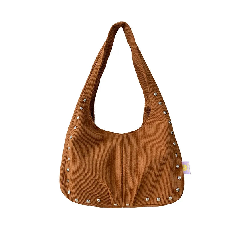 Women's Vintage Corduroy Shoulder Bag | Rivet Underarm Handbag