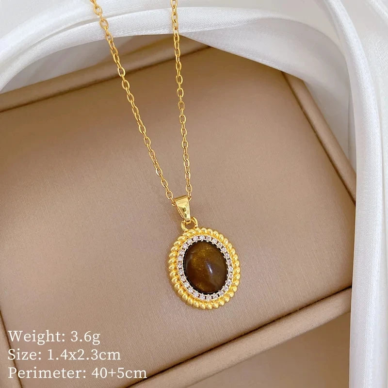 Oval Zircon Pendant Necklace | Gold-Plated Clavicle Chain Pendant Necklace Nixie XL2606-393