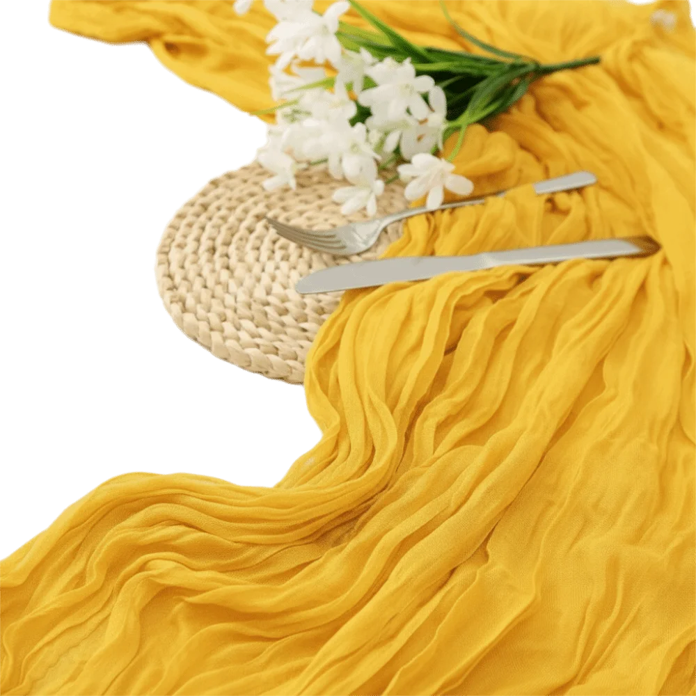 Boho Cheesecloth Table Runner 35×70 Inch – Semi Sheer Decor