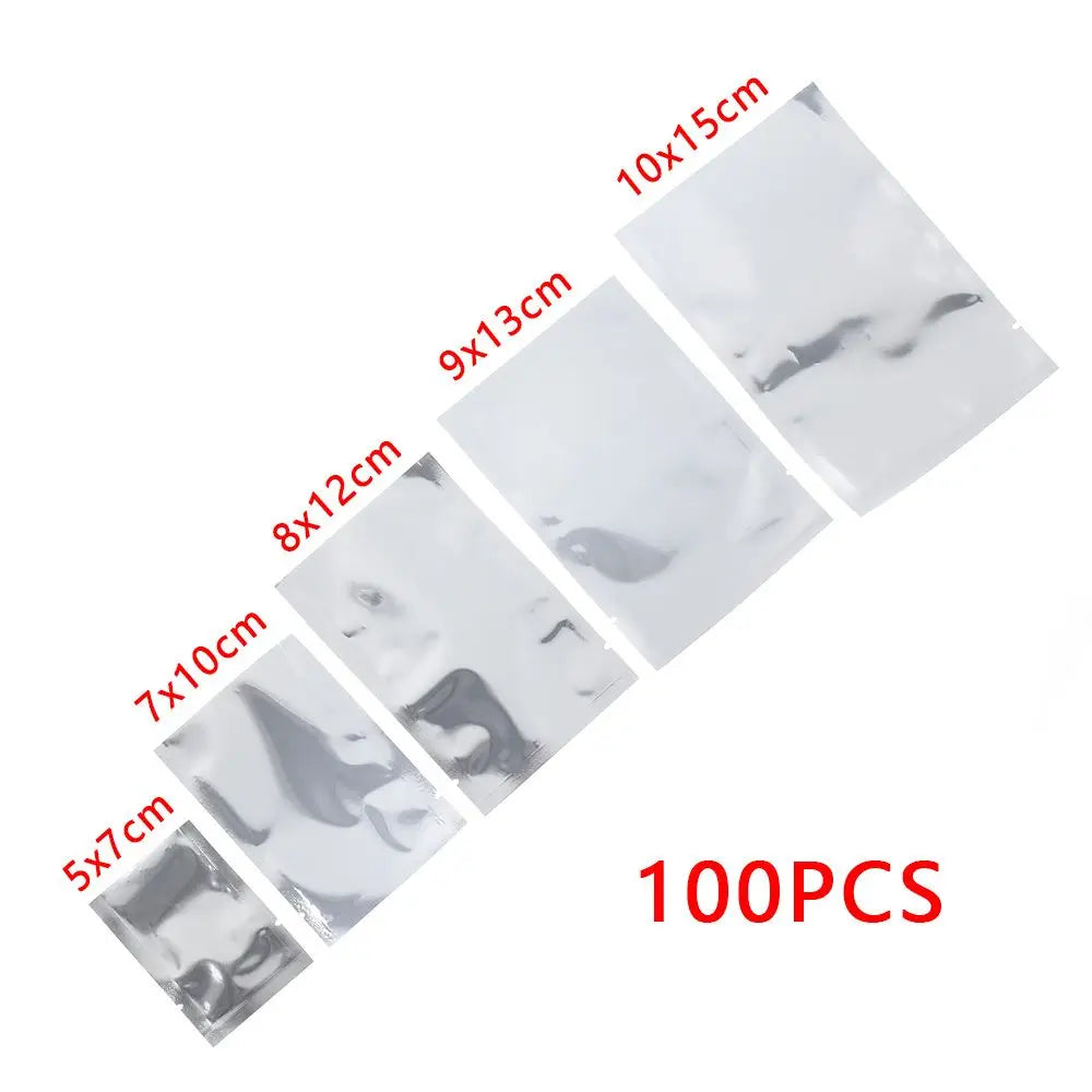 100PCS Aluminum Foil Heat Seal Vacuum Storage Bags – Multi-Size Food Storage Bags Nixie