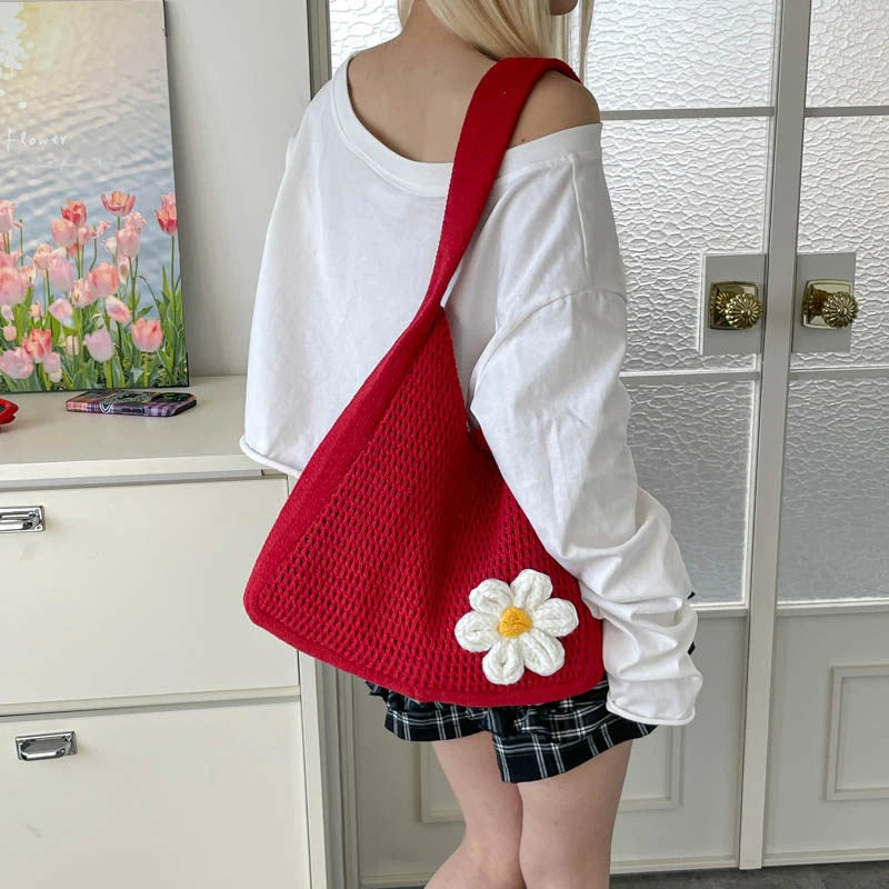 Nixie Hand-Crocheted Floral Woven Tote – Large Boho Beach Bag Crochet Woven Tote Nixie