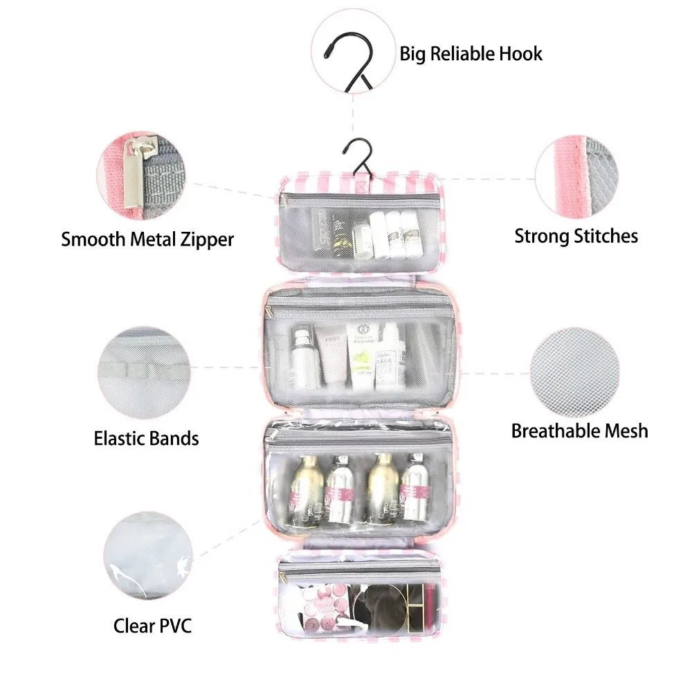 Hanging Travel Toiletry Bag 4-Fold Striped Cosmetic Organizer Travel Toiletry Bag Nixie