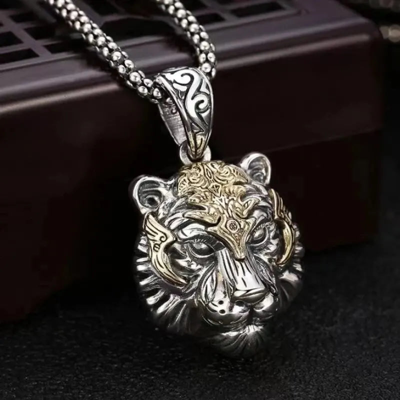 Vintage Tiger Head Pendant Necklace | Unisex Silver Jewelry Pendant Necklace Nixie StyleA