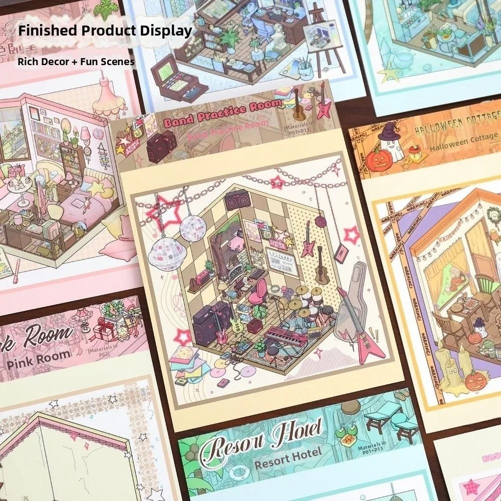 3D Landscape Sticker Book – 12 Miniature Scene DIY Cards