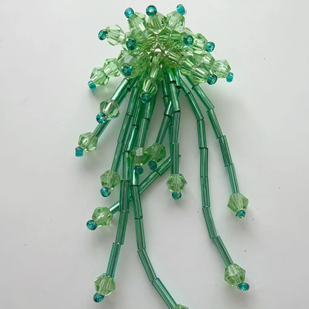 3D Crystal Beaded Flower Patch – Hand-Sewn Glass Bead Appliqué Beaded Flower Appliqué Nixie Green 2Pcs