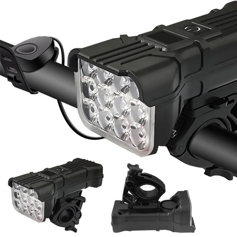 BUCKLOS 12 LED Bike Headlight & 140dB Horn – USB Rechargeable Bike Headlight Horn Nixie