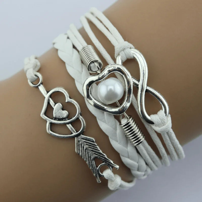 Retro Multilayer Leather & Pearl Cupid Charm Bracelet