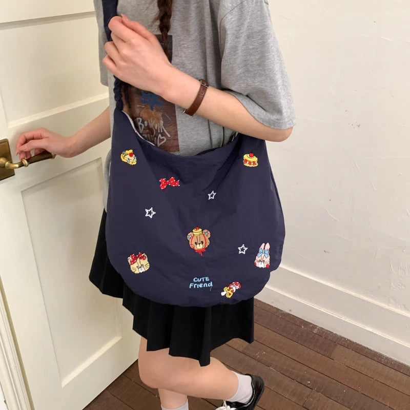 Women's Cartoon Floral Fabric Tote & Crossbody Bag Tote Crossbody Bag Nixie