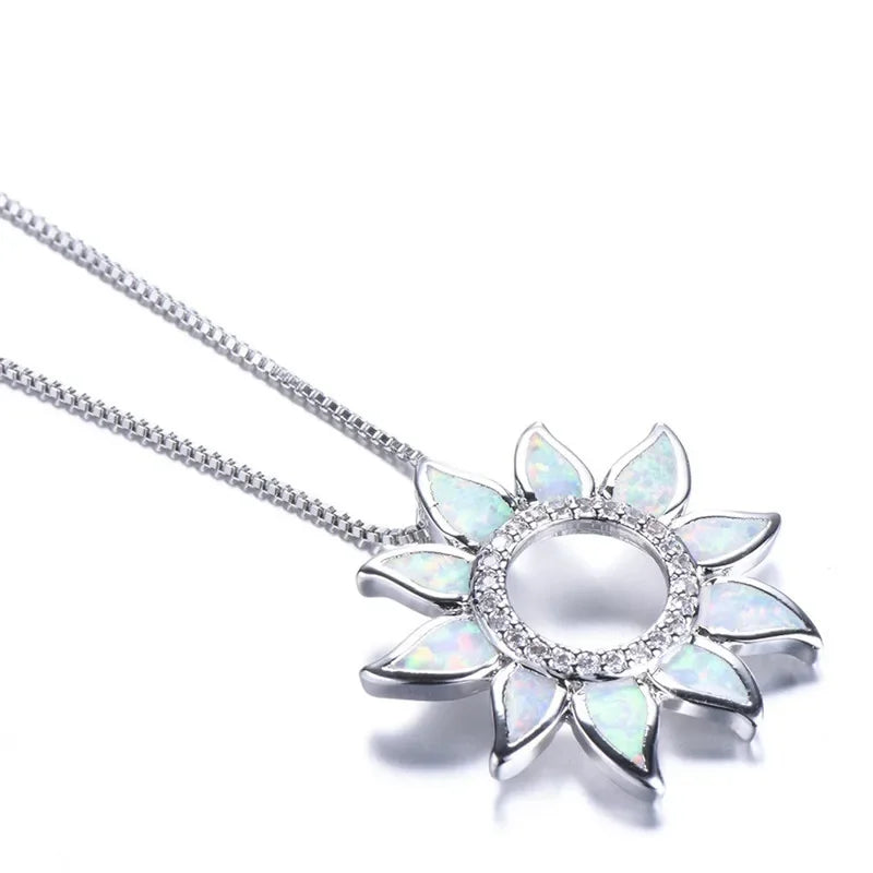 Rainbow Sunflower Fire Opal Pendant Necklace | Wedding Gift