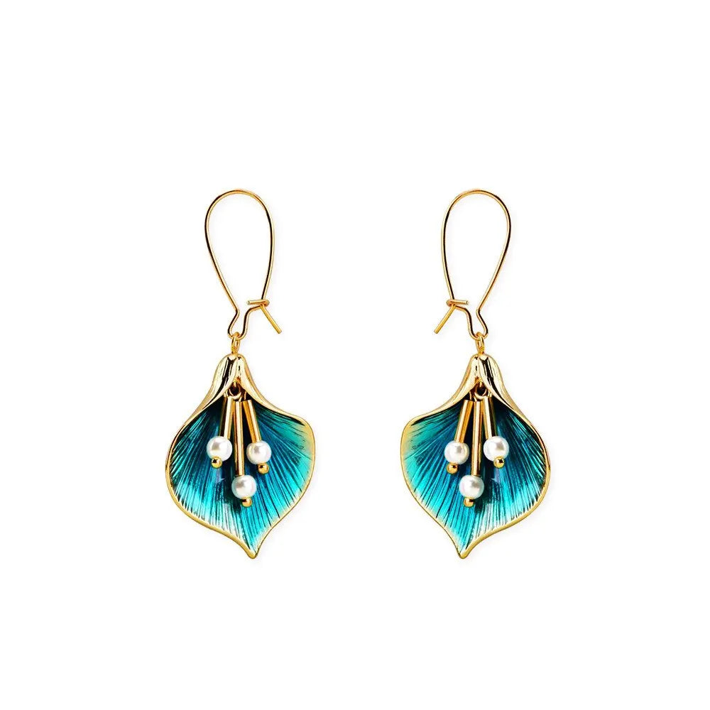 2PCS Enamel Flower Drop Earrings – Bohemian Tassel Style Women Drop Earrings Set Nixie StyleA
