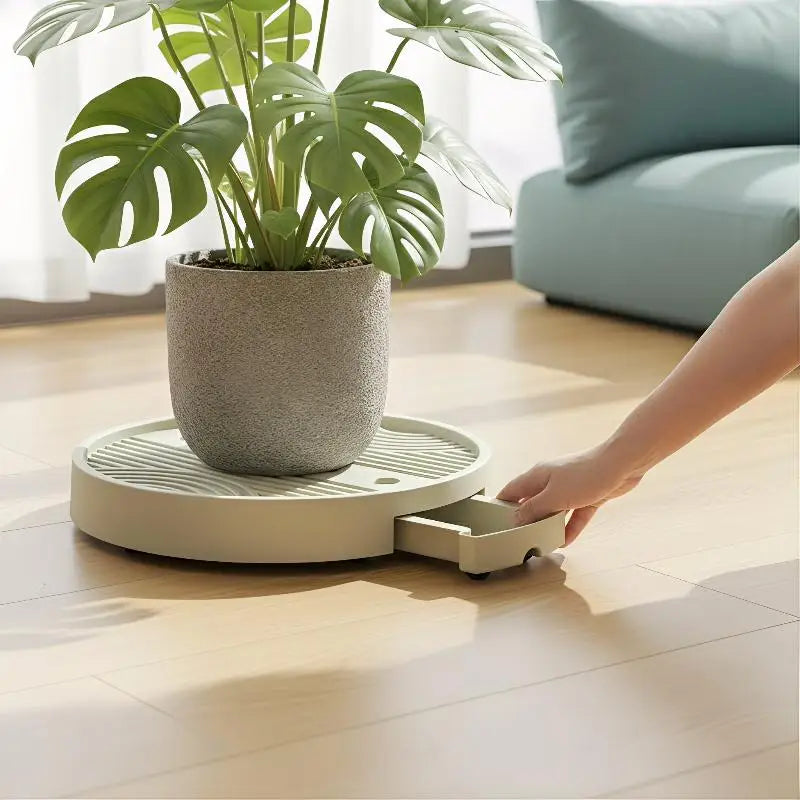 Round Caster Flower Pot Tray with Drainage – 3 Sizes Plant Caster Tray Nixie